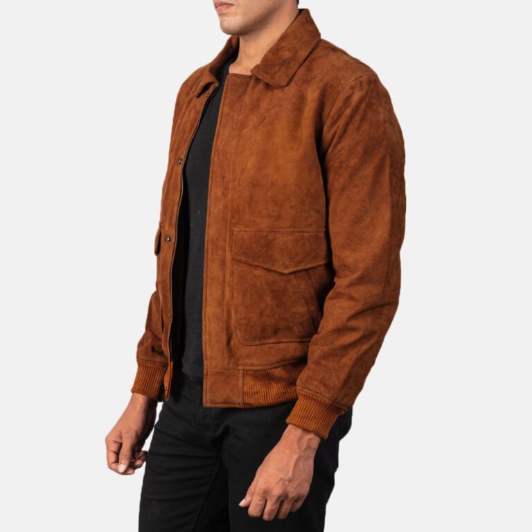 Mens Coffmen Brown Suede A2 Bomber Jacket Side Pose-3-1720092080479